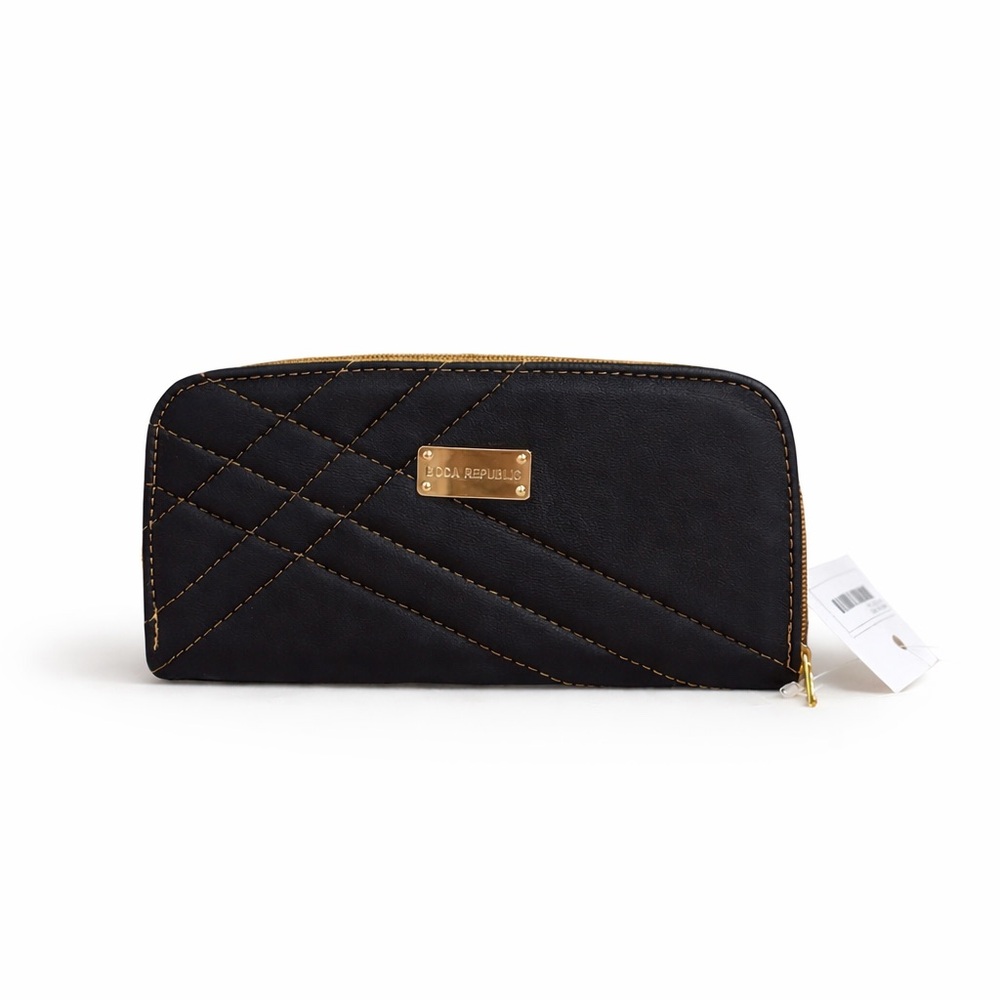 Leather Wristlet Wallet – 3 Compartments – Black Genuine Leather Zip Wallet